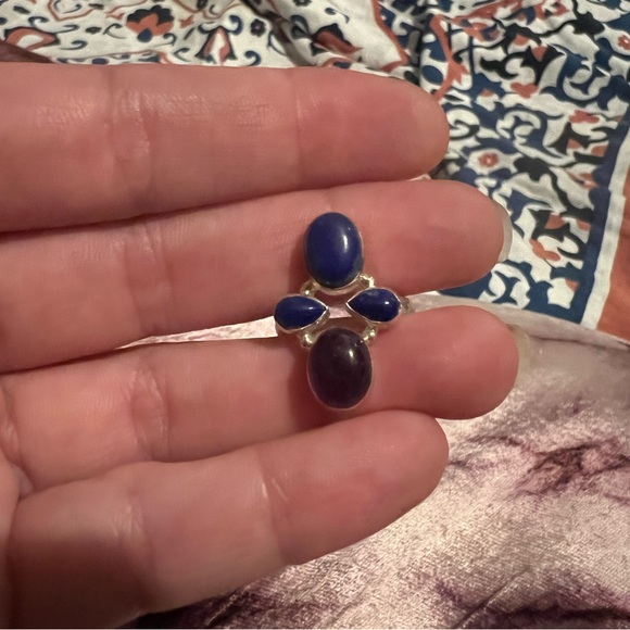 Lapis Lazuli Amethyst 6.5 Sterling Silver Ring - Picture 2 of 7